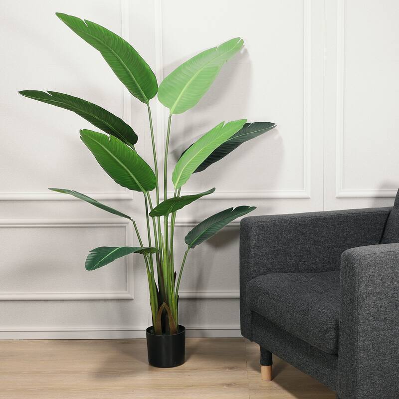 63" Artificial Travellers Palm Tree with 10 Leaves in Black Plastic Pot