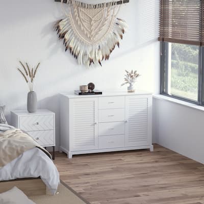 HOMCOM 47" Modern Storage Cabinet Buffet Sideboard with Drawers and Louvered Doors- White - 47.25" W x 15.75" D x 31.5" H