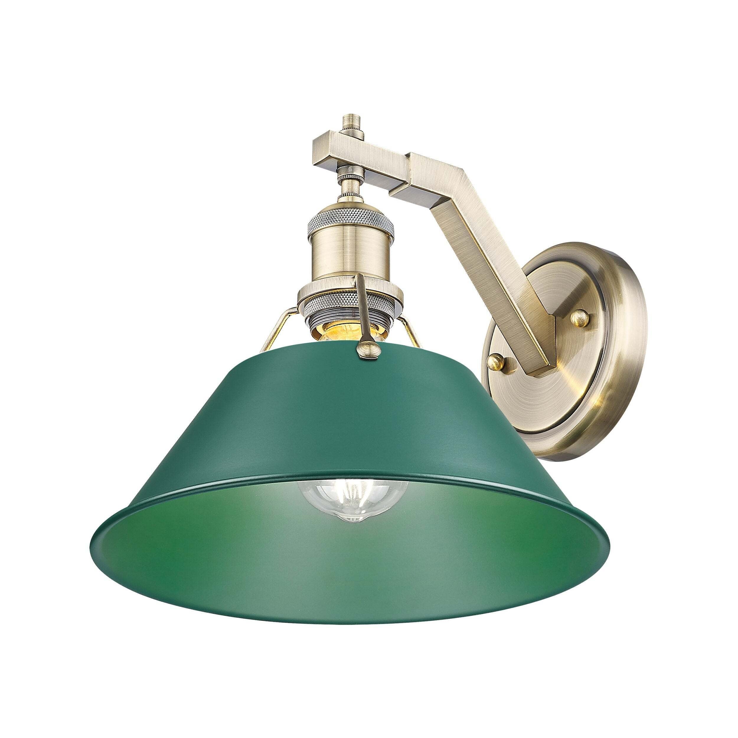 Golden Lighting Orwell 1-Light Wall Sconce - Aged Brass - Pine Green Shade