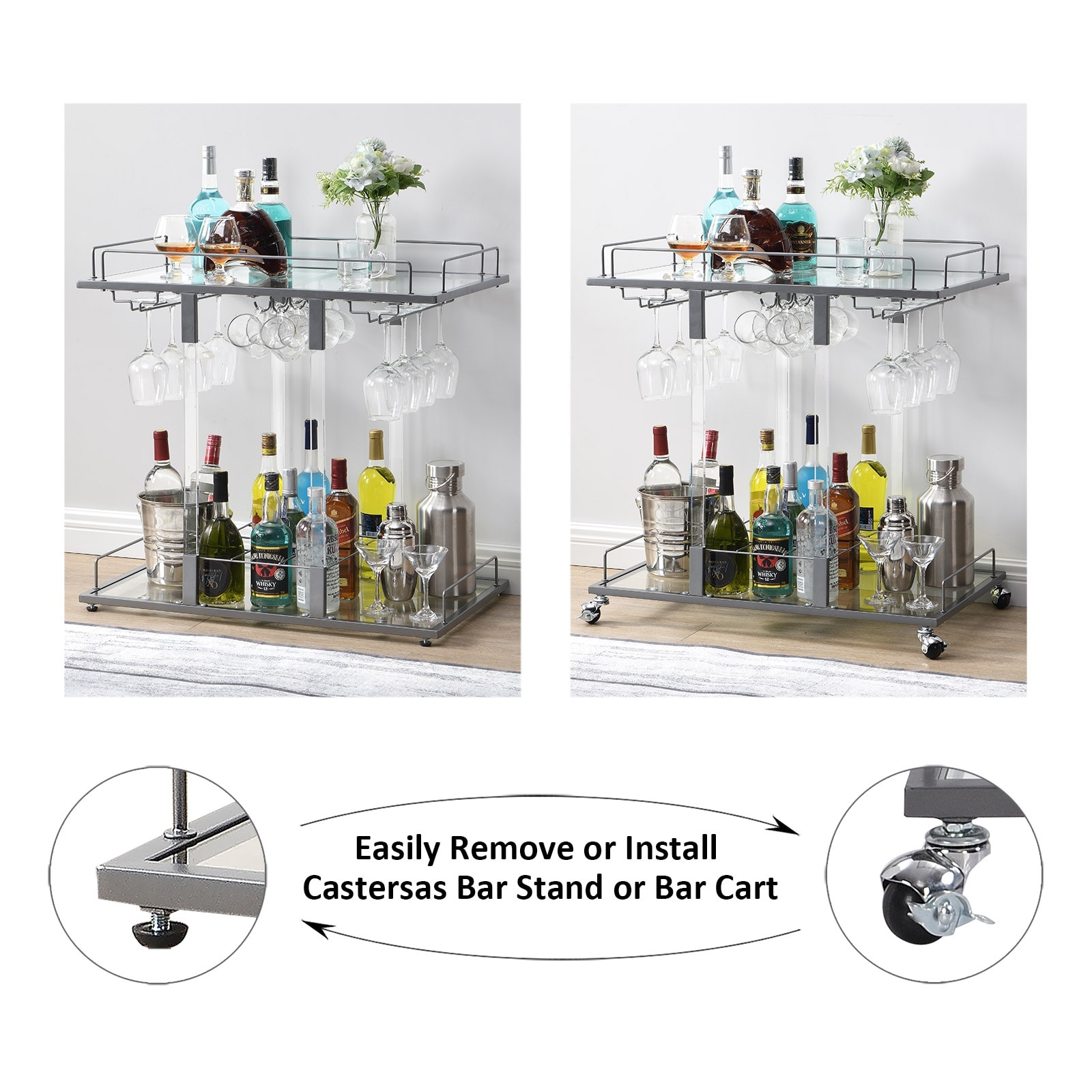 Chrome bar cart with wine rack sales