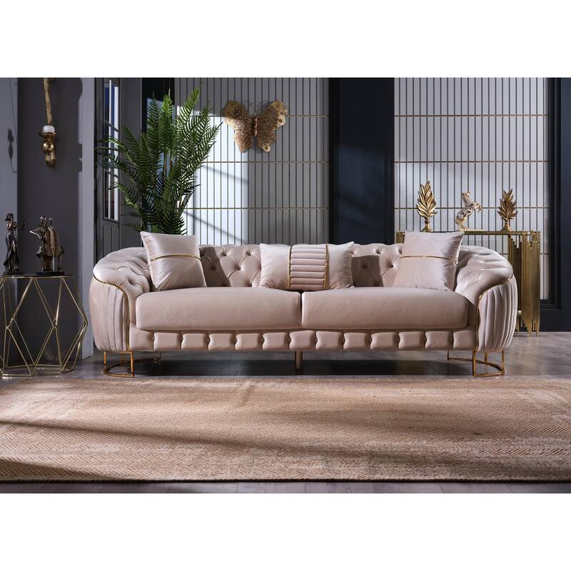 Lunca 89" Wide Metal Leg, Tufted Back Sofa - Beige
