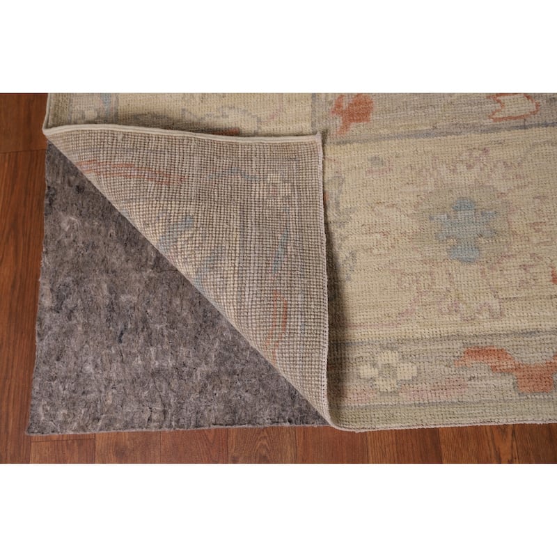 Green Floral Oushak Vegetable Dye Area Rug Handmade Wool Carpet - 8'2" x 9'9"