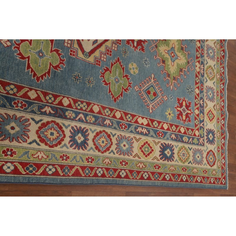 Blue Traditional / Geometric Kazak Area Rug Handmade Wool Carpet - 5'11" x 9'5"