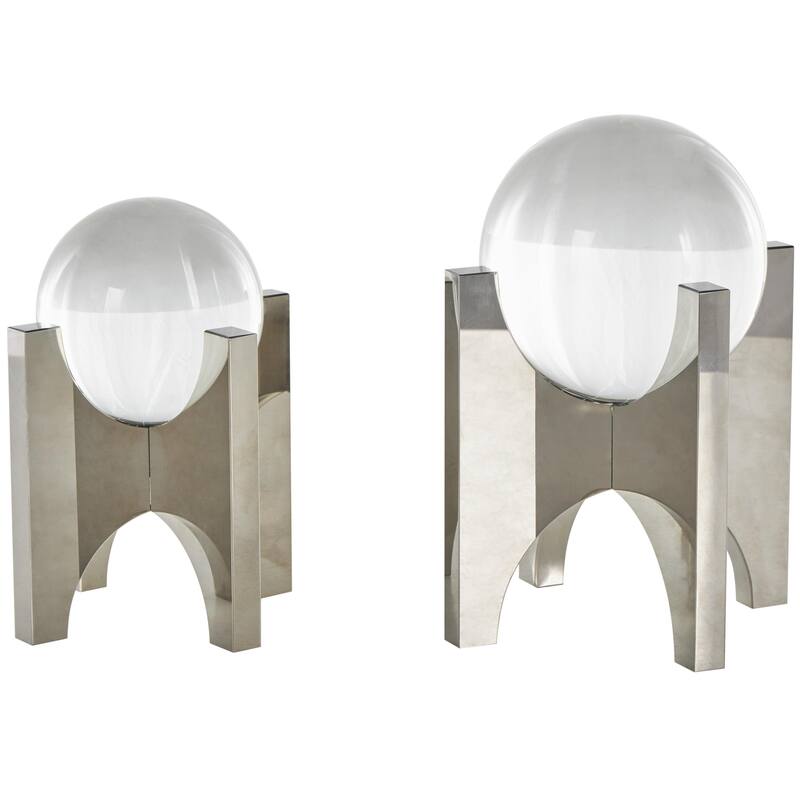 Glass Geometric Decorative Sculpture with Clear Orb and X-Shaped Holder - Silver - Roche River Decor - Silver - 7", 6"H