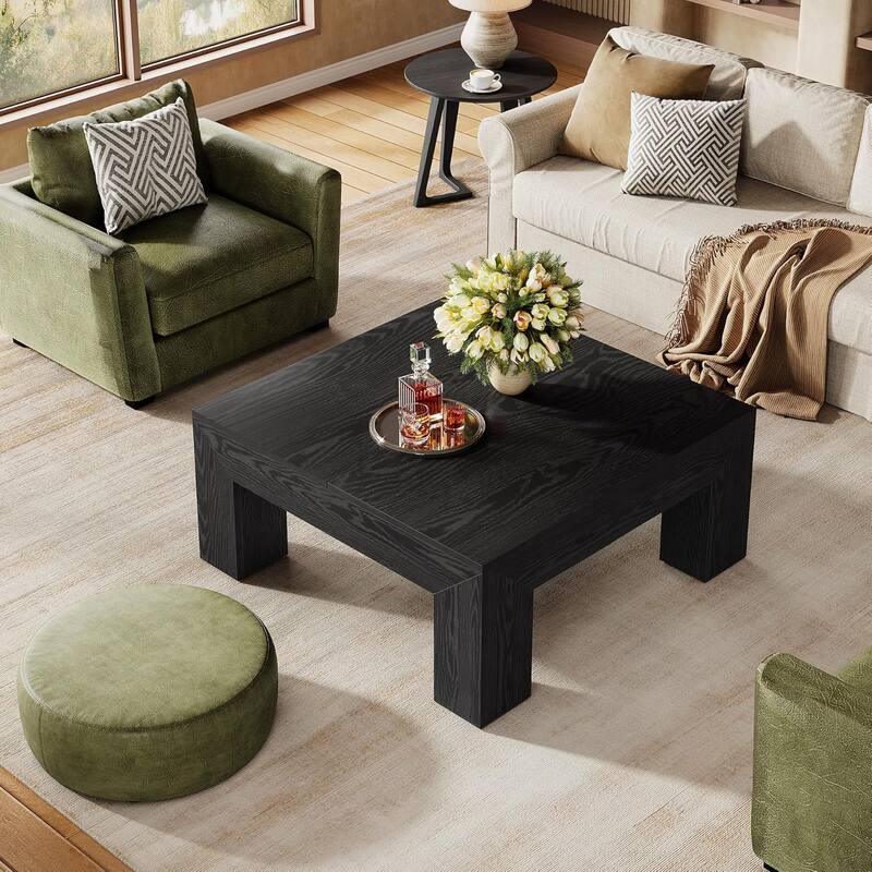 39.4" Square Coffee Table for Living Room, Farmhouse Center Cocktail Table (MDF) - 39.4" L x 39.4" W x 19.7" H