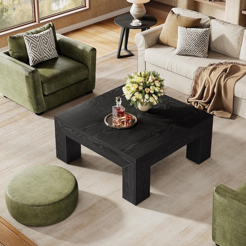 39.4-Inch Square Coffee Table for Living Room, Farmhouse All Wooden Center Table