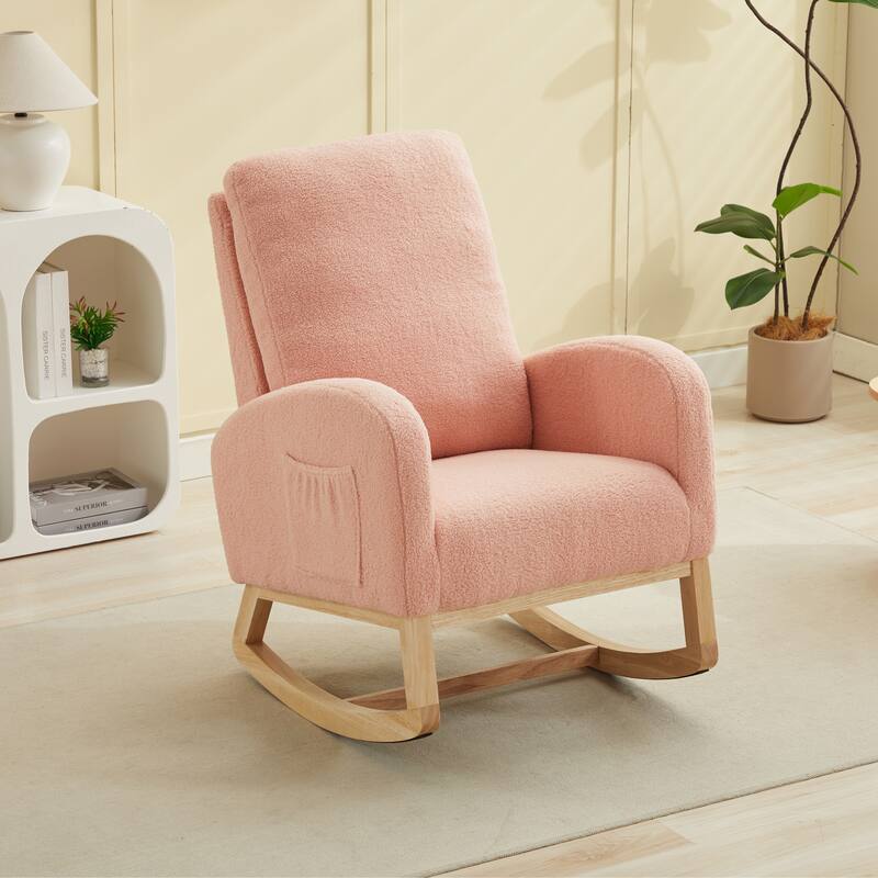 Upholstered Rocking Chair Nursery Chair with High Back and Side Pocket