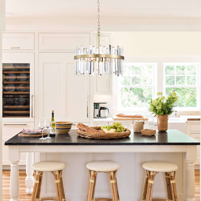 Casandra 5-light Drum Crystal Glass Chandelier-Glossy Brass - 18.5 inches in diameter x 16.5 inches H