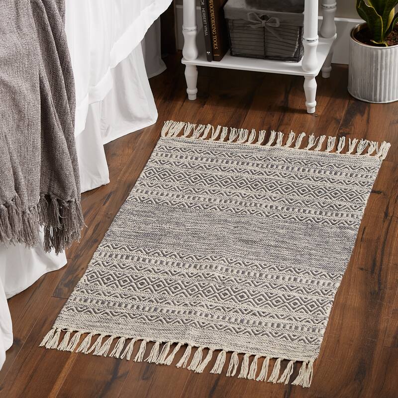 DII Black Ticking Stripe Hand-Loomed Rug 2x3 Ft - 24.0 In. L X 36.0 In. W X 0.2 In. H