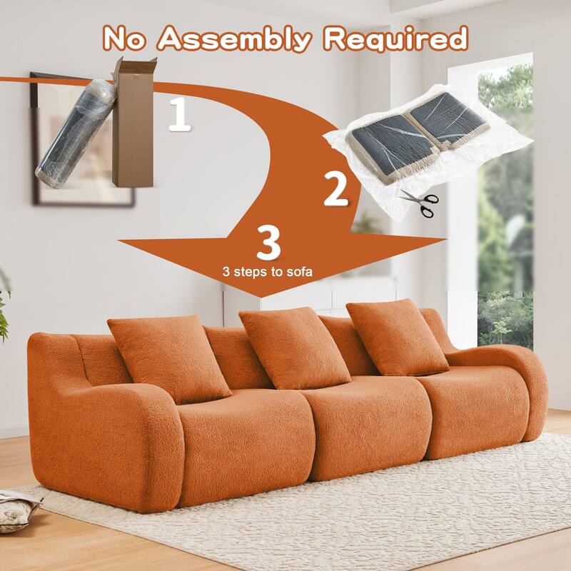 Boneless Sofa, 3 Seat High-Quality Teddy Fabric,Anti-Slip Design, No Assembly Curved Armrests Streamlined