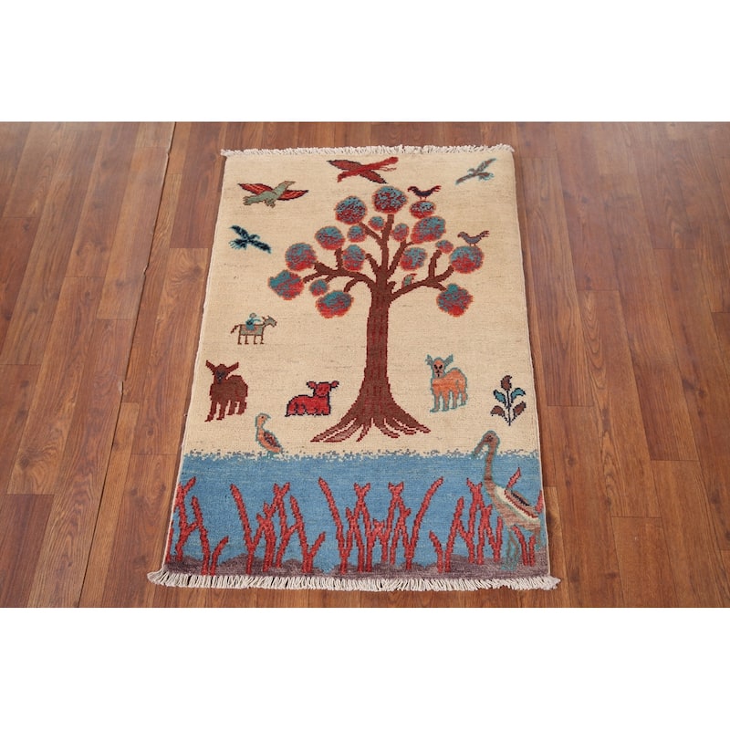Animals Pictorial Ziegler Oriental Foyer Rug Handmade Wool Carpet - 2'1" x 3'0"