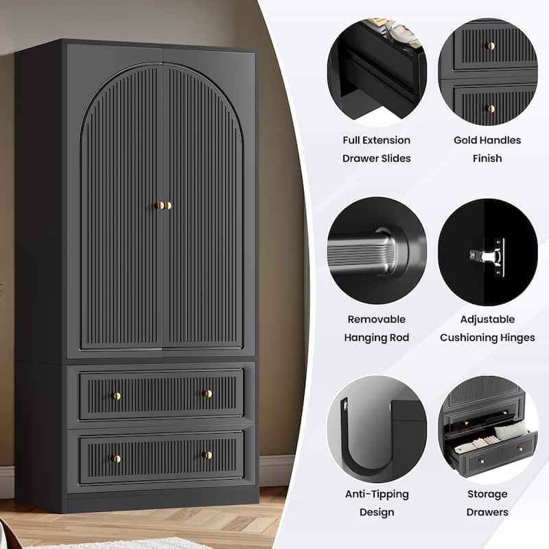 Pocassy Wardrobe Closet 70" Large Capacity Clothing Wardrobe Cabinet