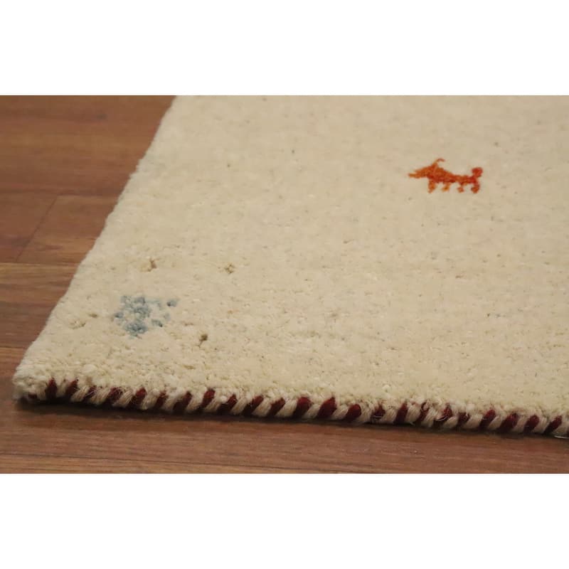 Hand Knotted Oriental 100% Wool Carpet Tribal Animal Pictorial Beige & Ivories Gabbeh Area Rug - 1' 4'' X 1' 4''