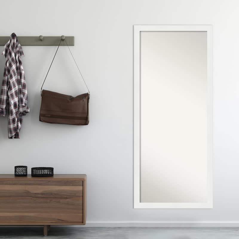 Non-Beveled Wood Full Length Floor Leaner Mirror - Vanity White Narrow Frame - Vanity White Narrow - Glass Size 24 x 60