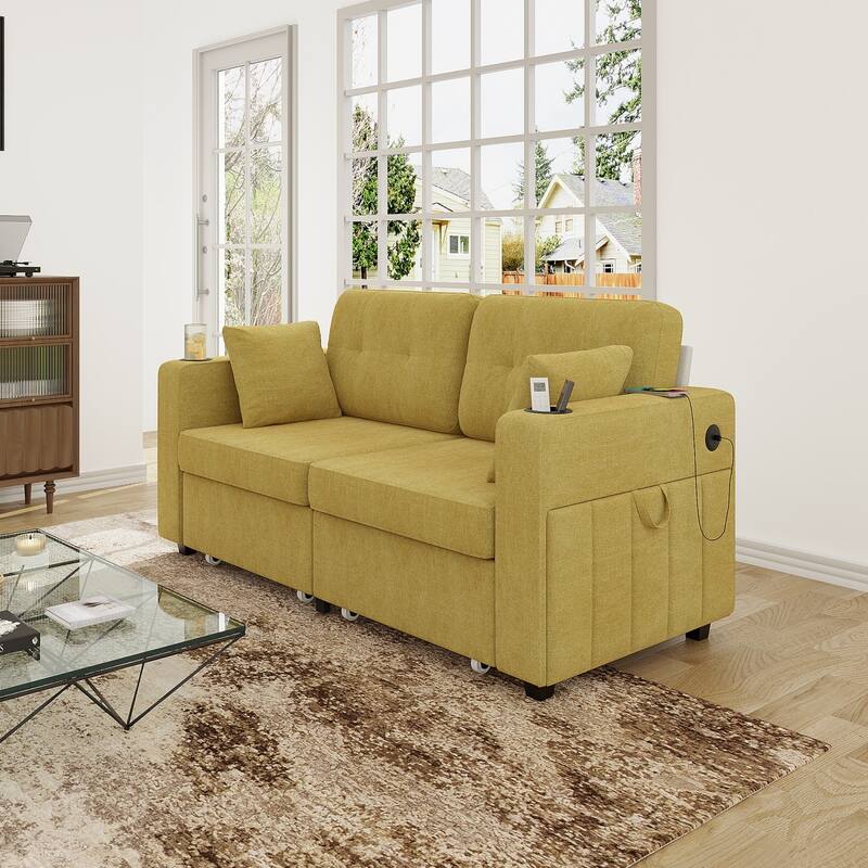 67.76" Chenille 3-Seater Sofa with USB Ports and Storage