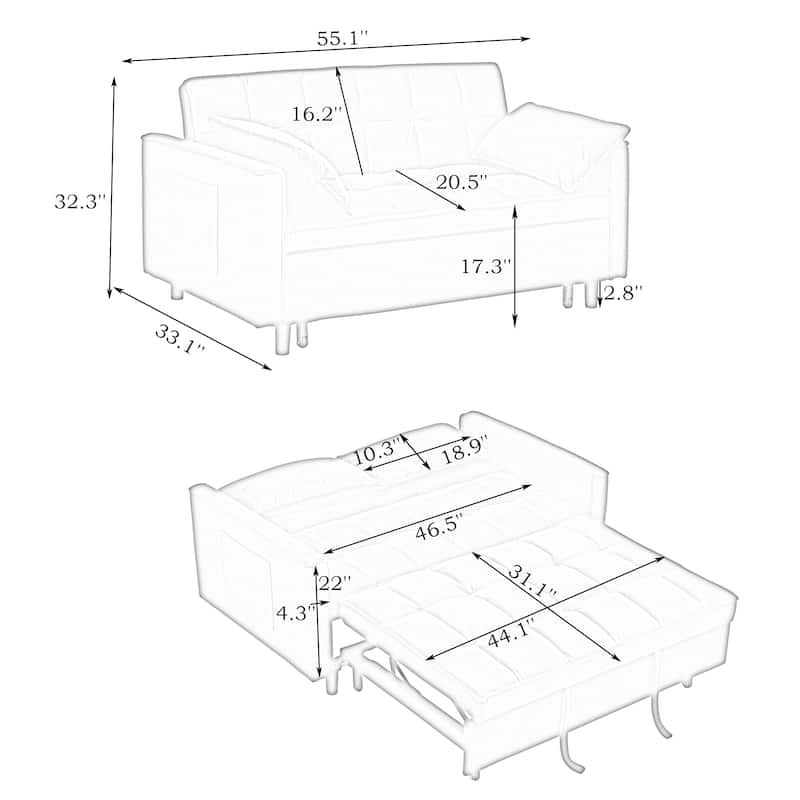 Pink Modern 54.3" Velvet Loveseat Pull-out Sofa Bed with Adjustable Back and Pillows for Living Room