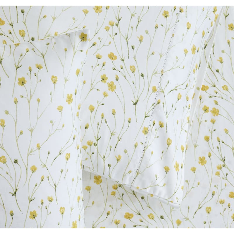 Printed Design Cotton Collection 400TC Hemstitch Buttercup Sheet Set
