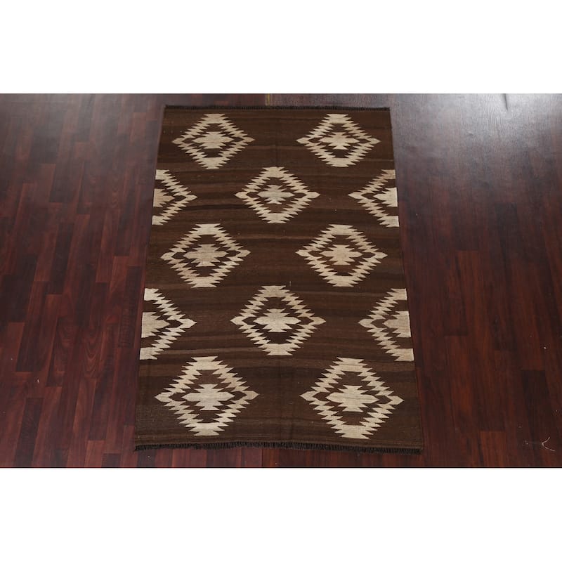 Natural Dye Tribal Geometric Kilim Oriental Area Rug Wool Flat-weave - 4'8" x 6'8"