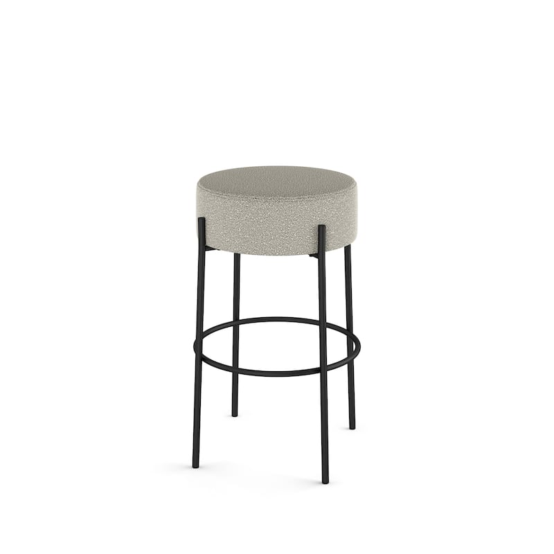 Amisco Clovis Counter and Bar Stool - Light Beige & Grey Bouclé Polyester / Black Metal - Counter Height