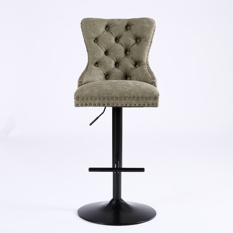 Modern Adjustable Seat Height Swivel Barstools with Tufted Back - Set of 2
