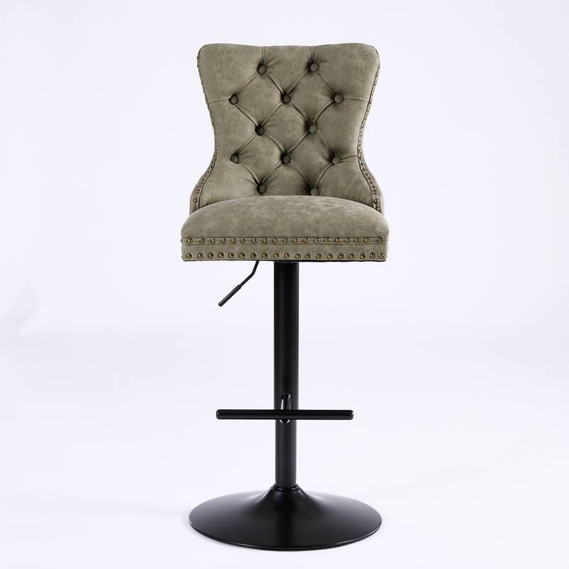 Roomfitters Adjustable Swivel Bar Stools Set of 2, Retro PU Leather Tufted Counter Chairs with Metal Base