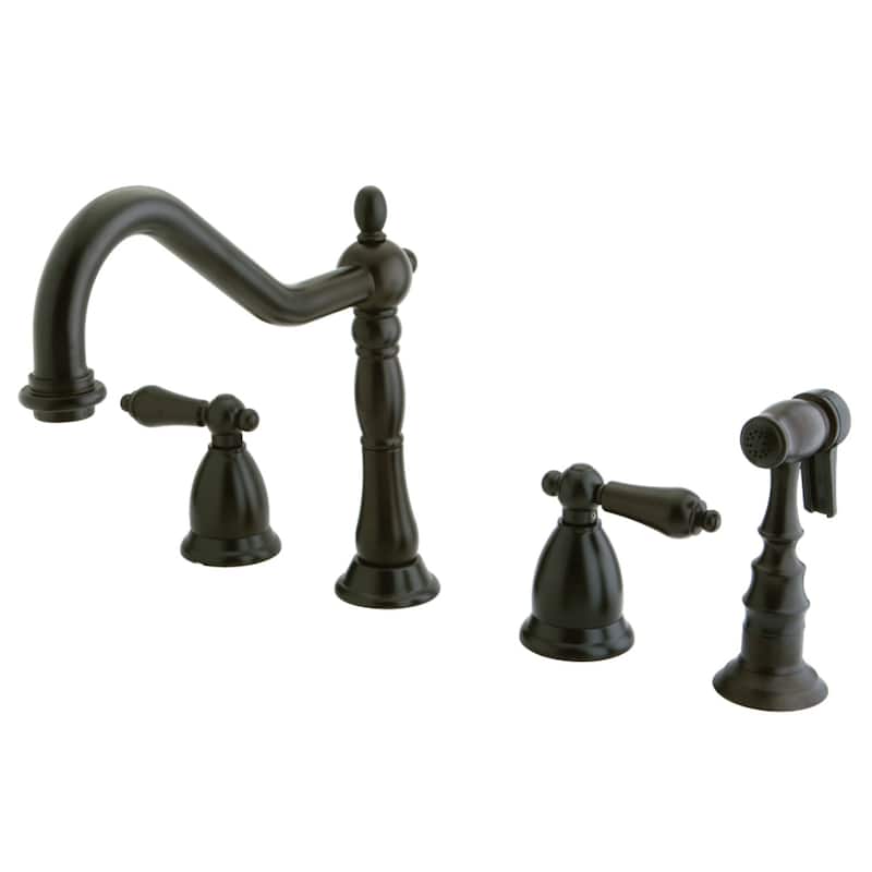 Kingston Brass Heritage Deck Mount Widespread Kitchen Faucet with Brass Sprayer - Oil Rubbed Bronze