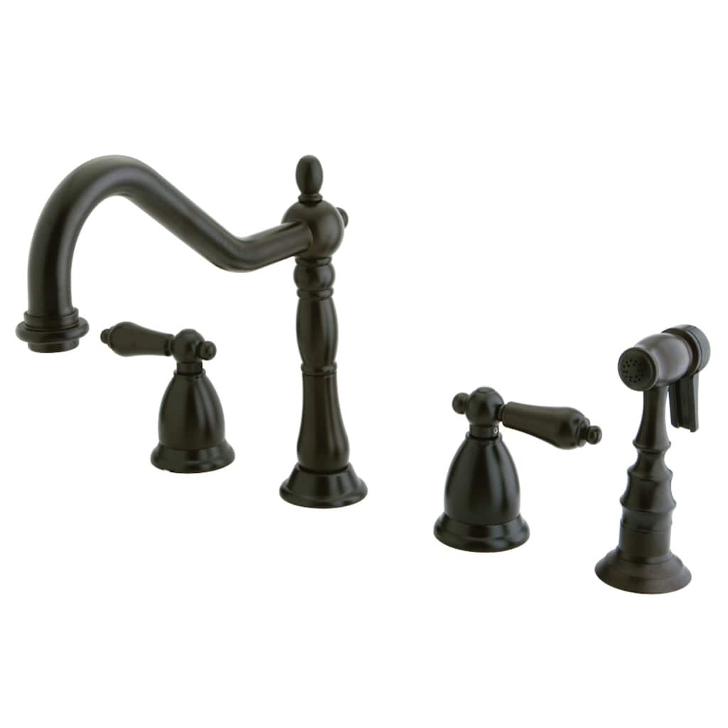 Kingston Brass Heritage Deck Mount Widespread Kitchen Faucet with Brass Sprayer