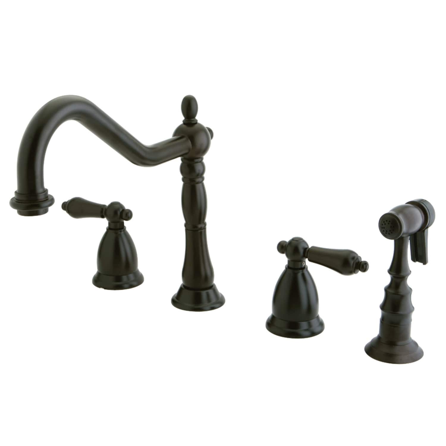 Kingston Brass Heritage Deck Mount Widespread Kitchen Faucet with Brass Sprayer