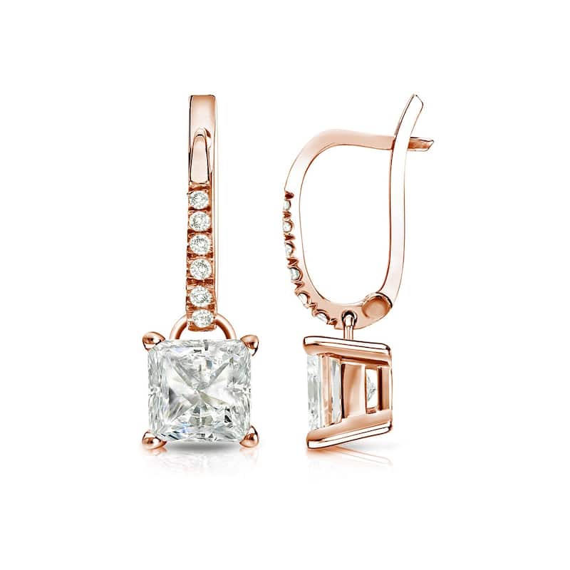 Auriya 14k Gold 1 3/4ctw Princess-cut Diamond Dangle Earrings - Rose