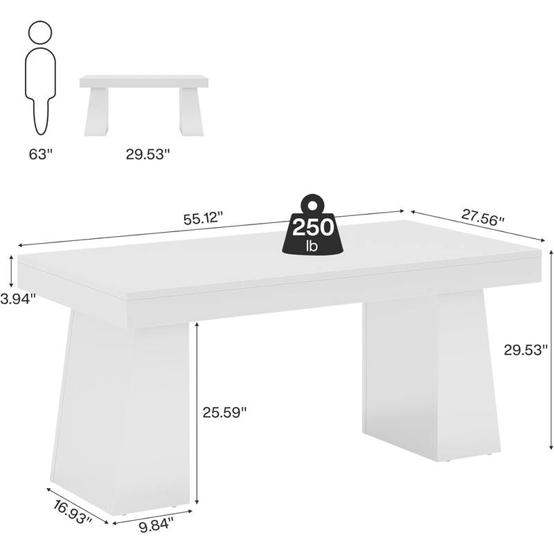 Conference Table, Modern Meeting Table with Thick Tabletop and Trapezoidal Legs