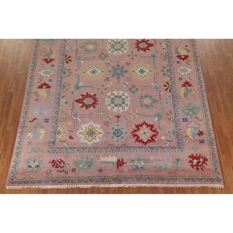 Light Pink Oushak Oriental Area Rug Handmade Wool Carpet - 9'0"x 11'10"