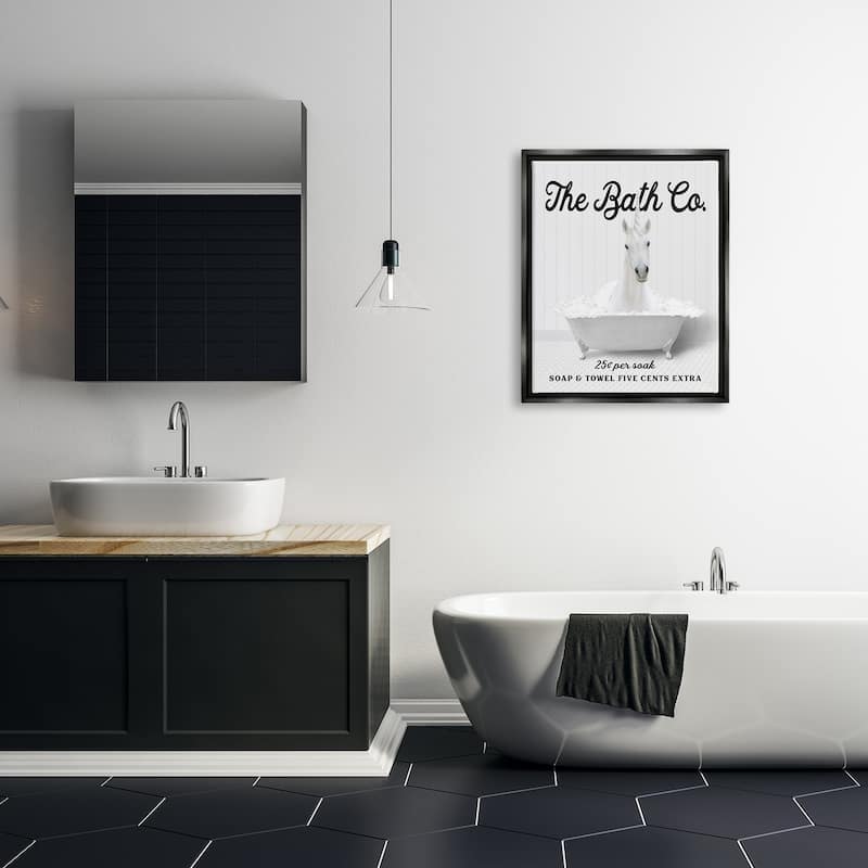 Stupell Bubble Bathtub Unicorn Framed Floater Canvas Wall Art Design by Lettered and Lined