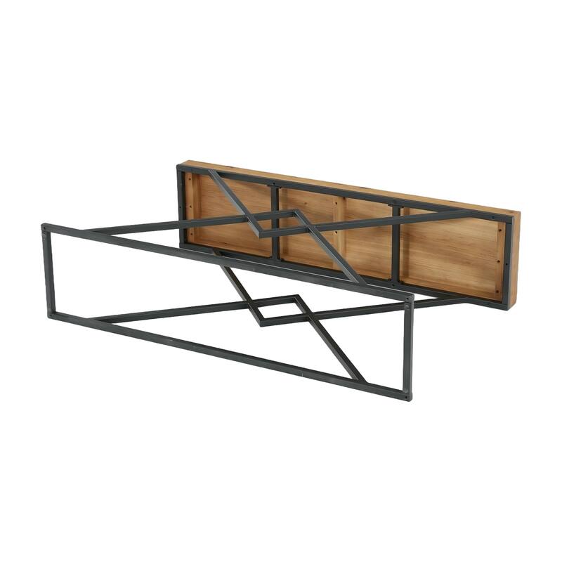 43.2" Solid Wood Console Table with Stylish Geometric Metal Base