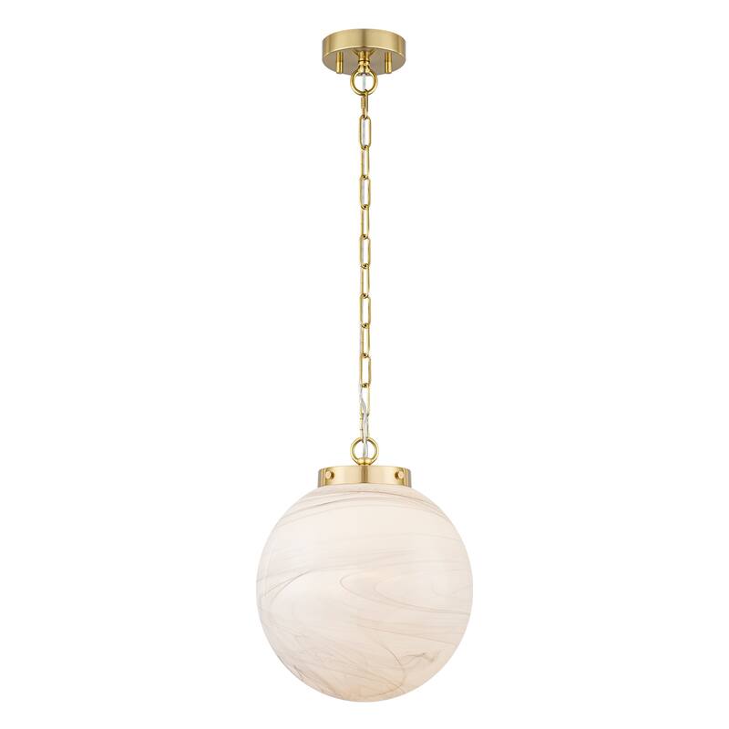 Brushed Gold Pendant Light with Marbled Glass Globe Kitchen Bedroom - Dia.11.81-in