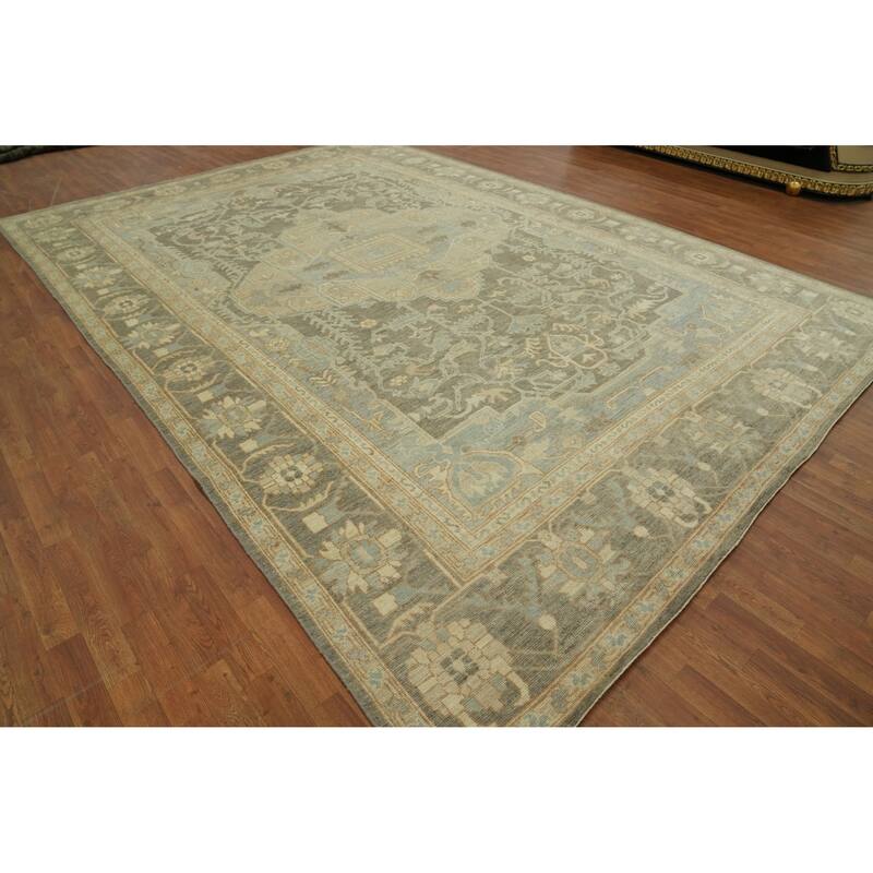 Vegetable Dye Wool Oushak Turkish Large Rug, Floral Geometric Carpet - 14' 3'' X 10' 0''
