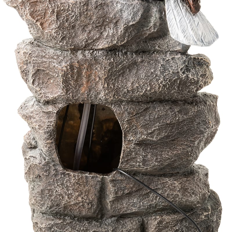 Glitzhome 25.25"H 4-Tiered Polyresin Eagel Stone Outdoor Fountain with Lights