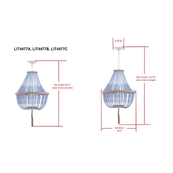 SAFAVIEH Lighting Kristi 3-light Grey Adjustable Beaded Pendant Lamp - 16.5"x16.5"x29.75- 111.75"