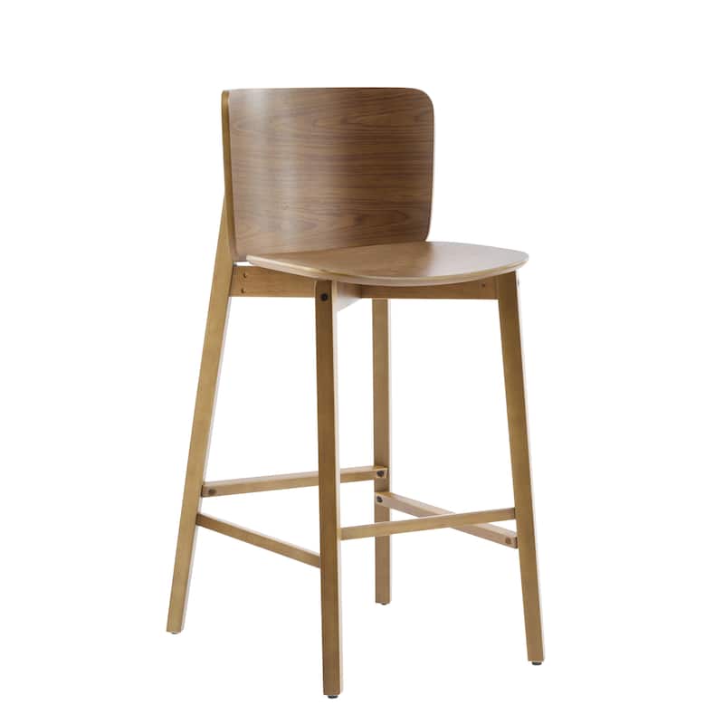 Set of 2 Solid Wood Bar Stools with Ergonomic Curved Backrest and Seat