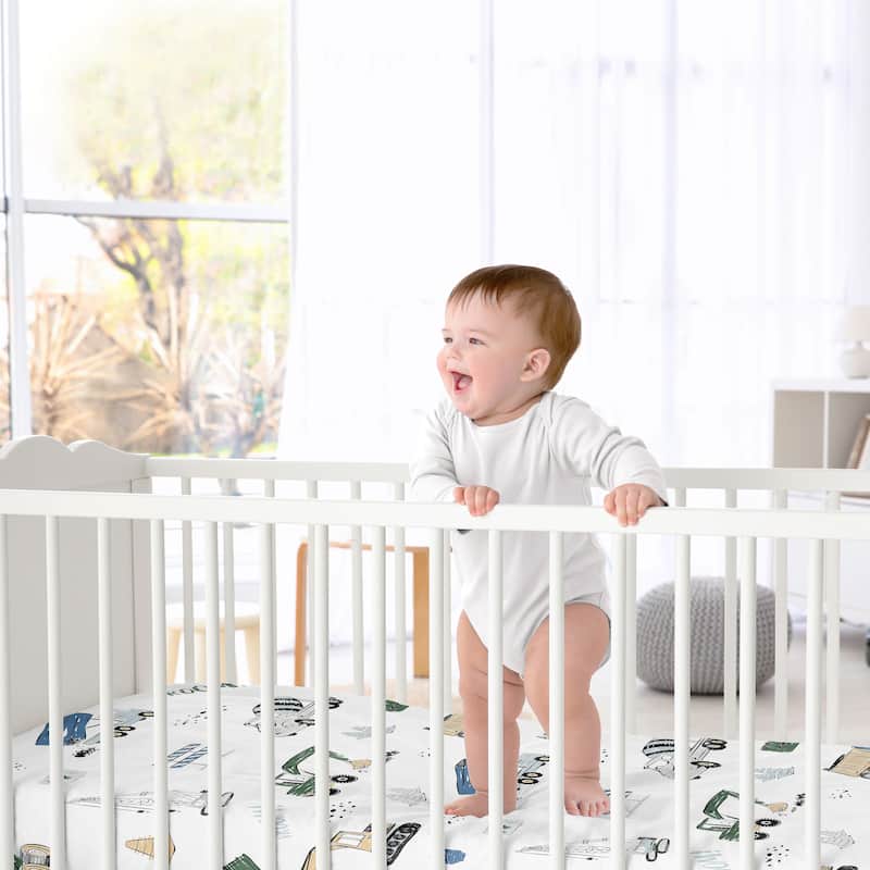 Sweet Jojo Designs Green Blue Construction Truck Boy Satin Fitted Crib Sheet Transportation Zone Vehicles Bulldozer Crane Yellow