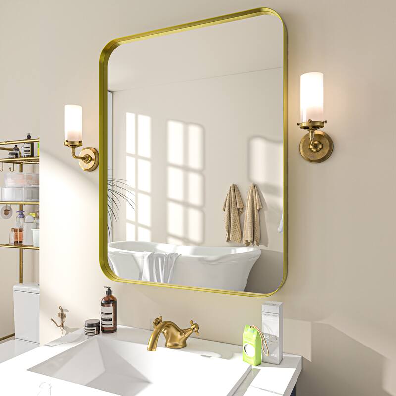 TOOLKISS Aluminum Alloy Round Corner Frame Vanity Mirror - 36 in. W x 28 in. H - Brushed Gold