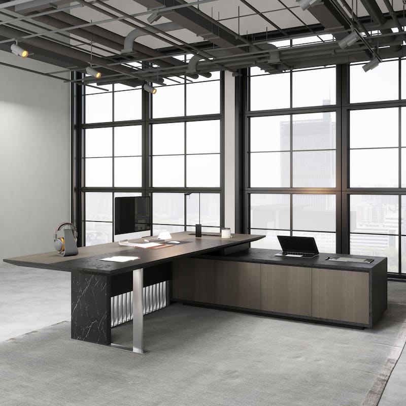 WESOME 86.6inch Large L Shaped Executive Desk with Power Outlet Wireless Charging