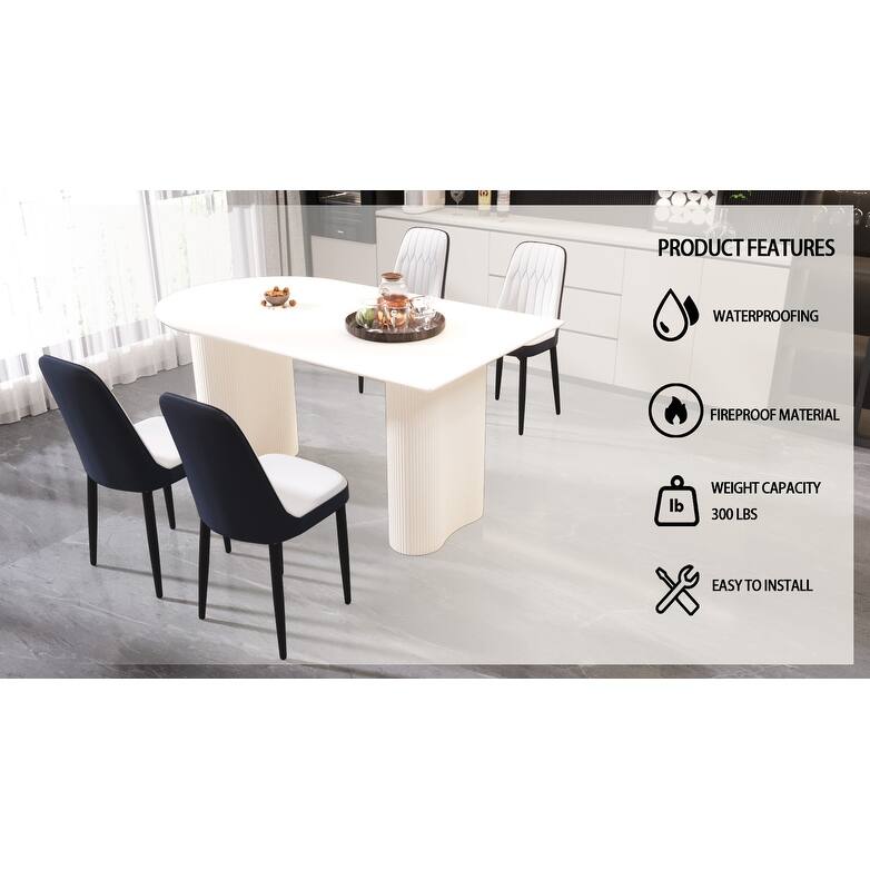 5-Piece Dining Table Set for 4, Kitchen Table Set with PU Leather Chairs & Ergonomic Backrest for Dining Room