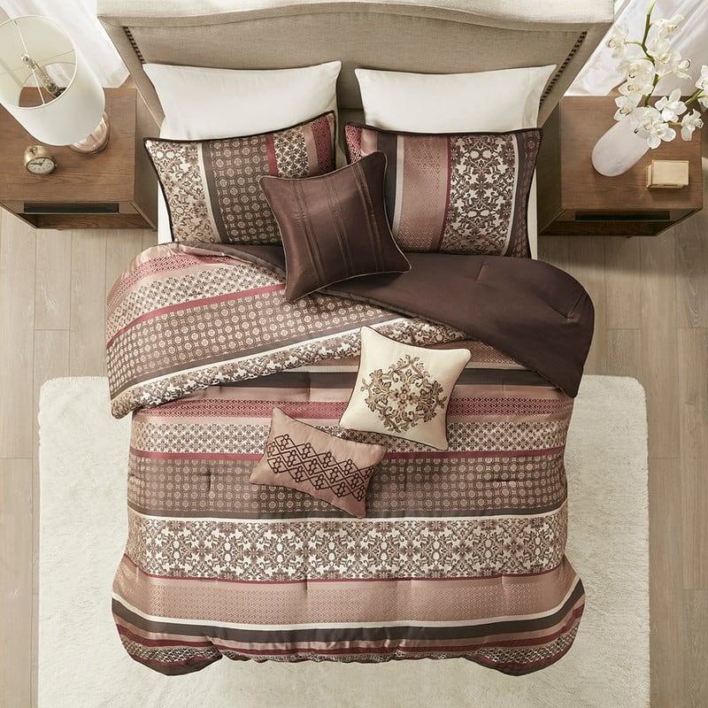 7-Piece Jacquard Comforter Set - Elegant Traditional Bedding Ensemble