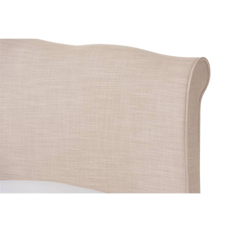 French Platform Bed - Linen Fabric Bed Frame, Solid Rubberwood Construction, Beige Bedroom Furniture