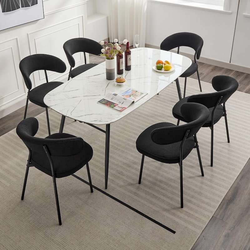 XINMICS Dining Chairs with Curved Backrest, Modern Fabric Upholstered Boucle Kitchen Dining Room Chairs Set of 2/4/6