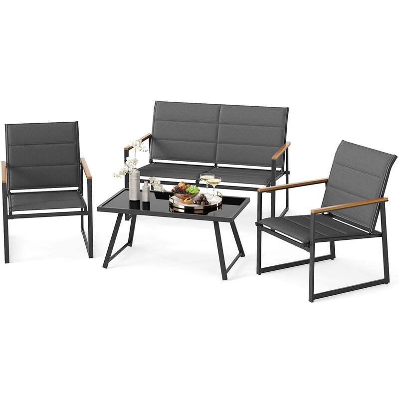 Costway 4 PCS Patio Furniture Set with Padded Fabric Seat & - See Details