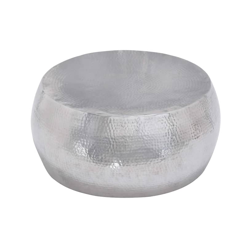 Aluminum Metal Coffee Table with Hammered Design - Silver - Roche River Decor