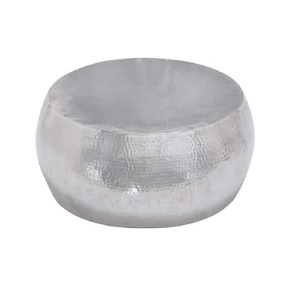 Aluminum Metal Coffee Table with Hammered Design - Silver - Roche River Decor