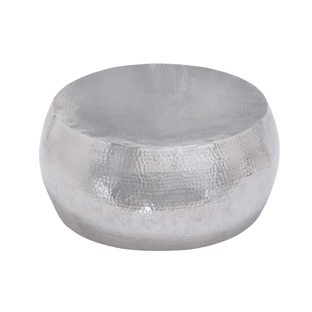 Aluminum Metal Coffee Table with Hammered Design - Silver - Roche River Decor
