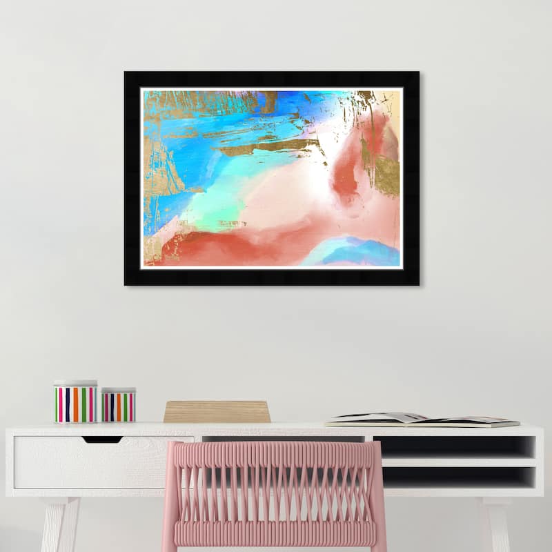 Wynwood Studio Prints Abstract Ocean Sunset Blue and Modern & Contemporary Wall Art Canvas Print - Black